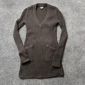 Express Sweater Tunic Womens XS Black Cable Knit V Neck Angora Long Dress